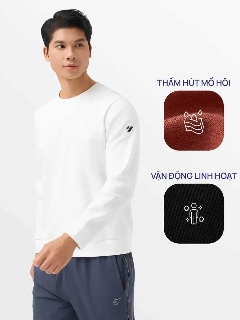 Áo Phông Nam Dài Tay Thể Thao Keep Moving - Trắng 001 - M