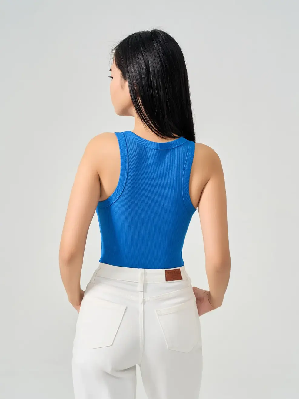 Áo 3 Lỗ Nữ Thun Rib Tăm Nhỏ Cơ Bản Cổ Rộng - Xanh dương - S