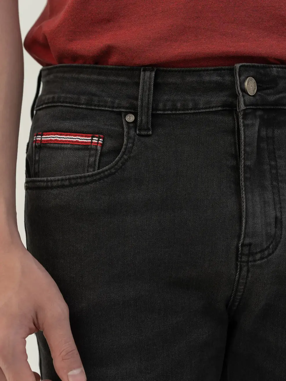 Quần Jean Nam Slimfit Rayon Dây Dệt Túi Đồng Hồ - Đen - 28