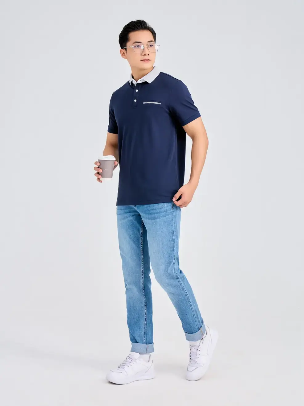 Quần Jeans Nam Slim Fit Mài Xước  - Xanh nhạt - 28