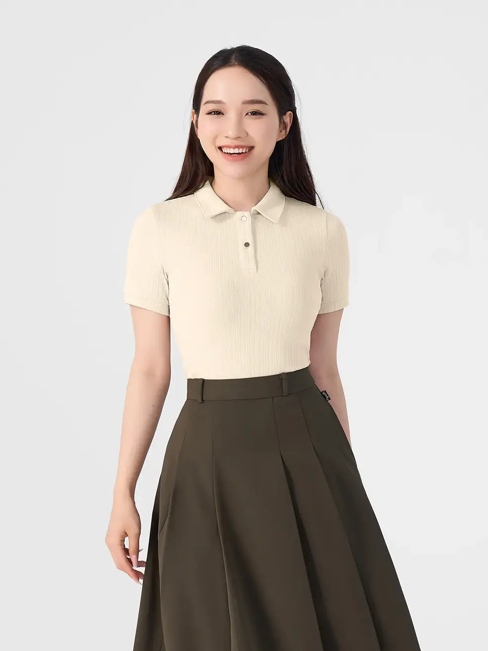 Polo Nữ Thun Rib - Be - S