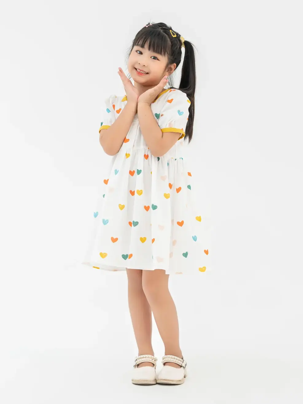 Đầm Kid Họa Tiết Tim Phối Cổ - Trắng - 2