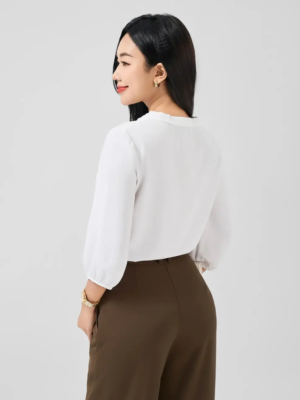 Áo Sơ Mi Tay Dài Nữ Cổ Tai Cài Trai - Trắng - M