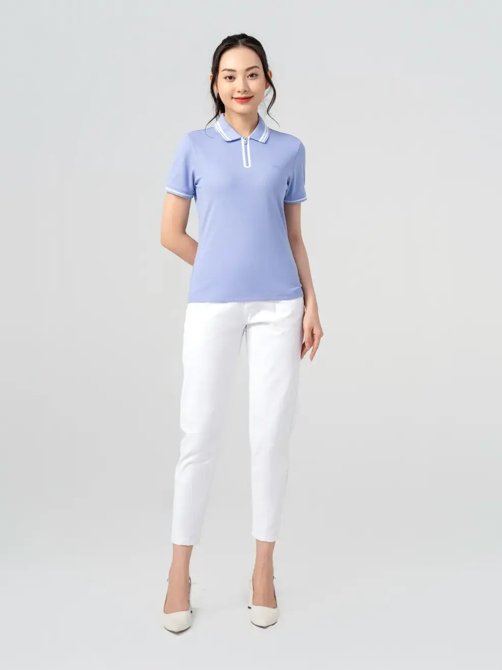 Polo Nữ Cafe Dệt Tổ Ong Nẹp Khoá - Tím nhạt - S