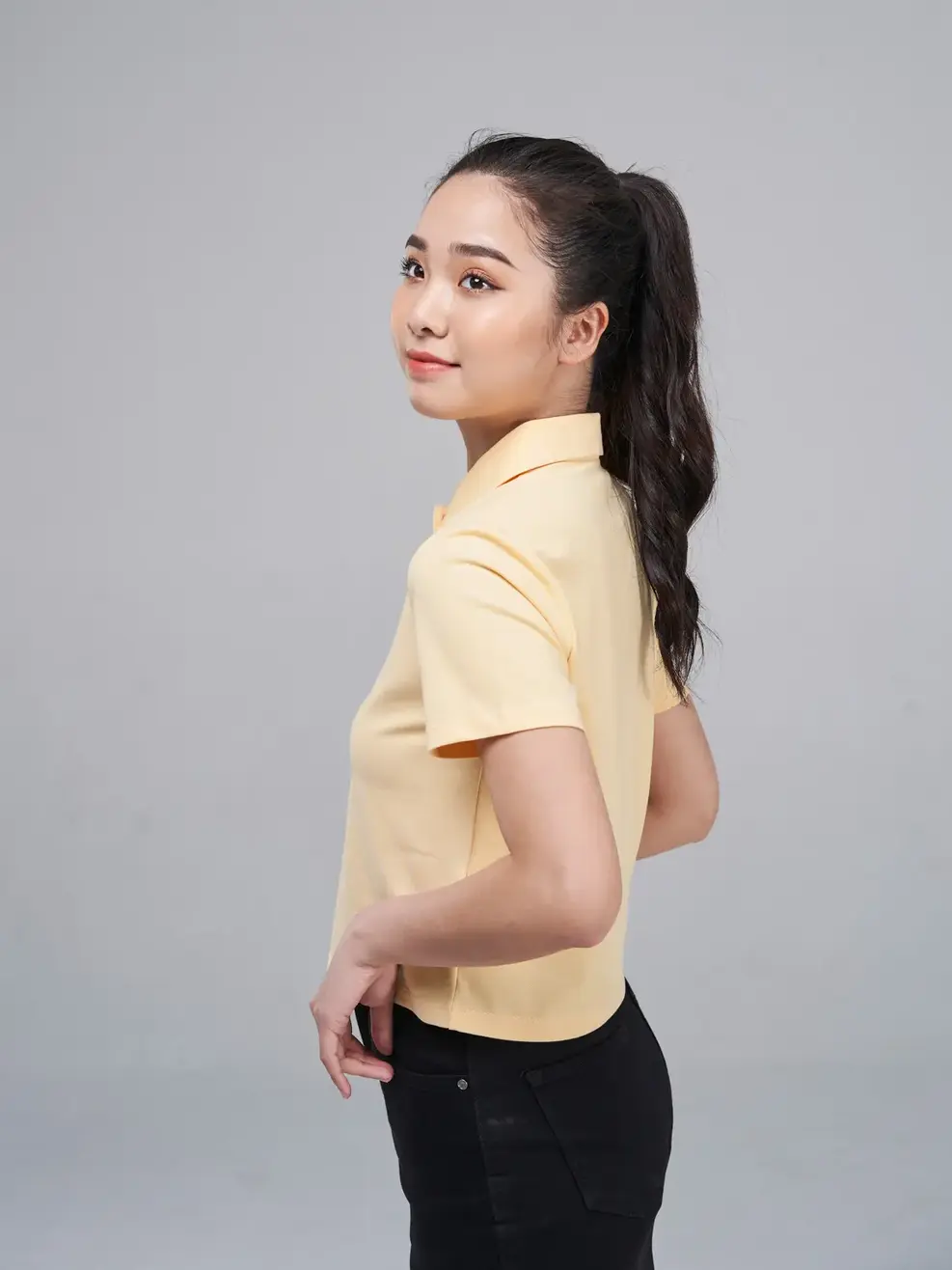 Áo Polo nữ mắt chim croptop - Vàng - L