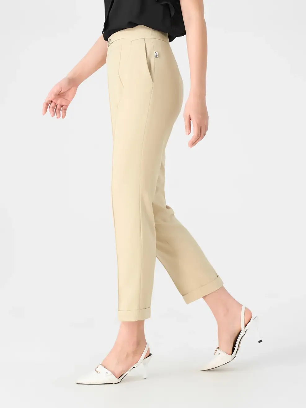 Quần Âu Nữ Baggy Phối Thắt Lưng - Be - S