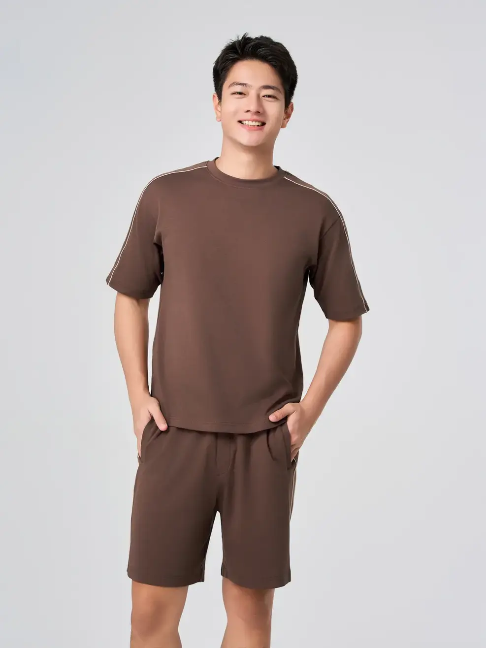 Bộ Đồ Nam Phối Lé - Màu nâu 002 - M