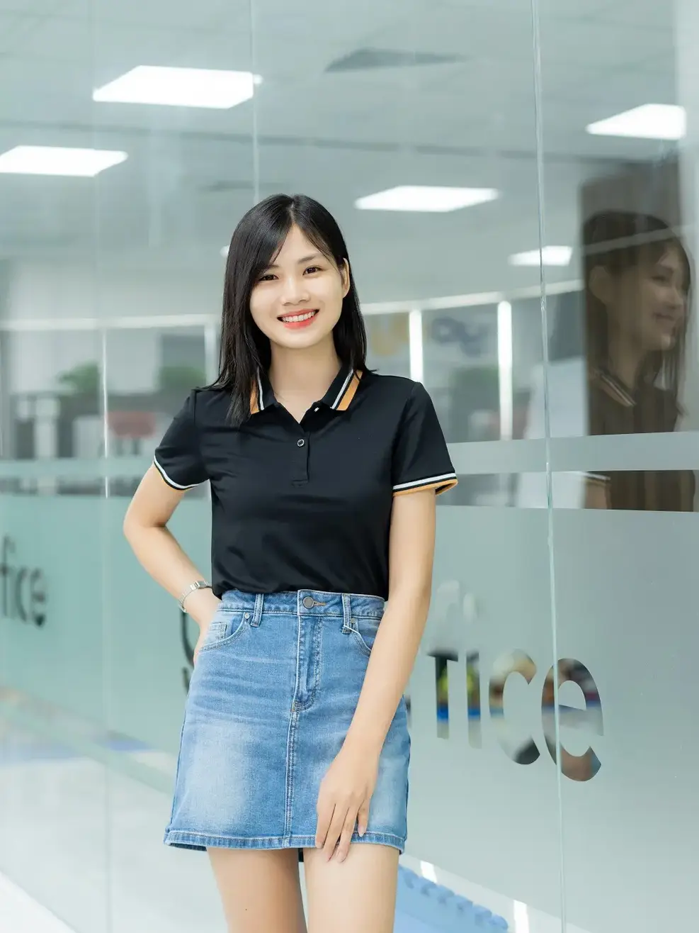 Polo nữ mắt chim phối bo 02 - Đen - L