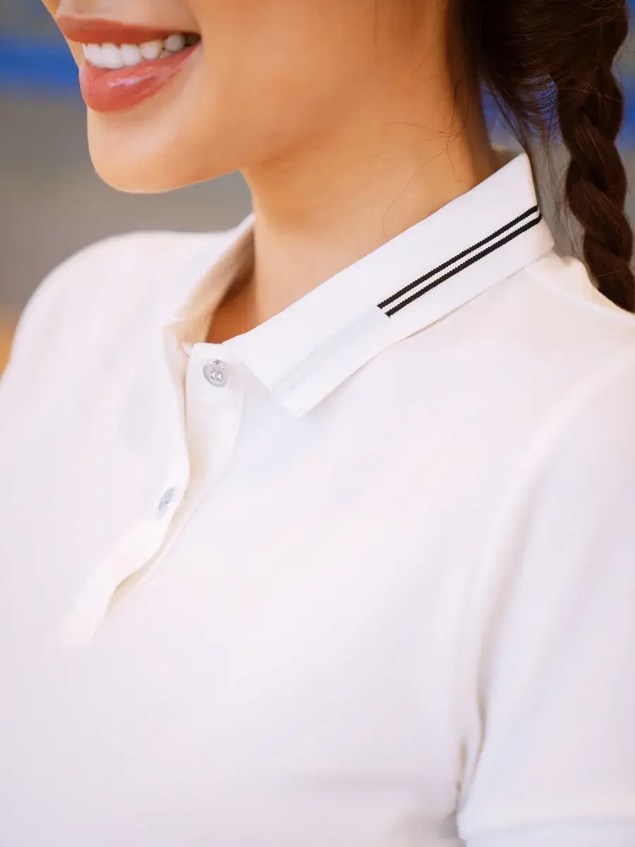 Áo polo nữ mắt chim bo kẻ vạch - Trắng - L