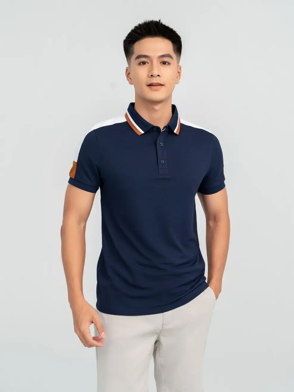 Polo Nam Cafe Phối Vai - Navy - M