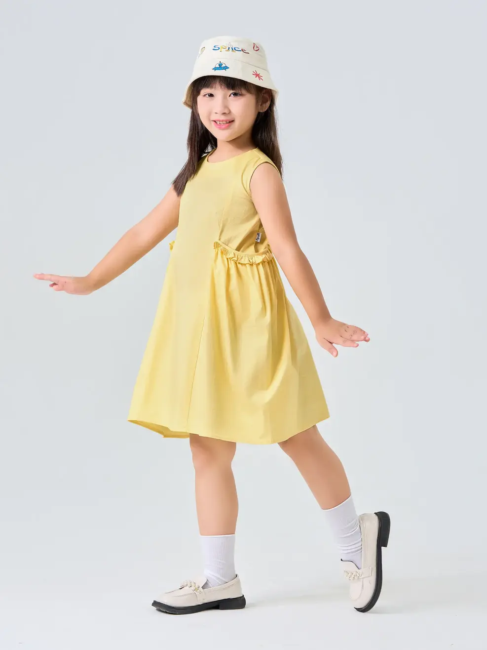 Đầm Kid Nhún Bồng - Vàng - 2-3