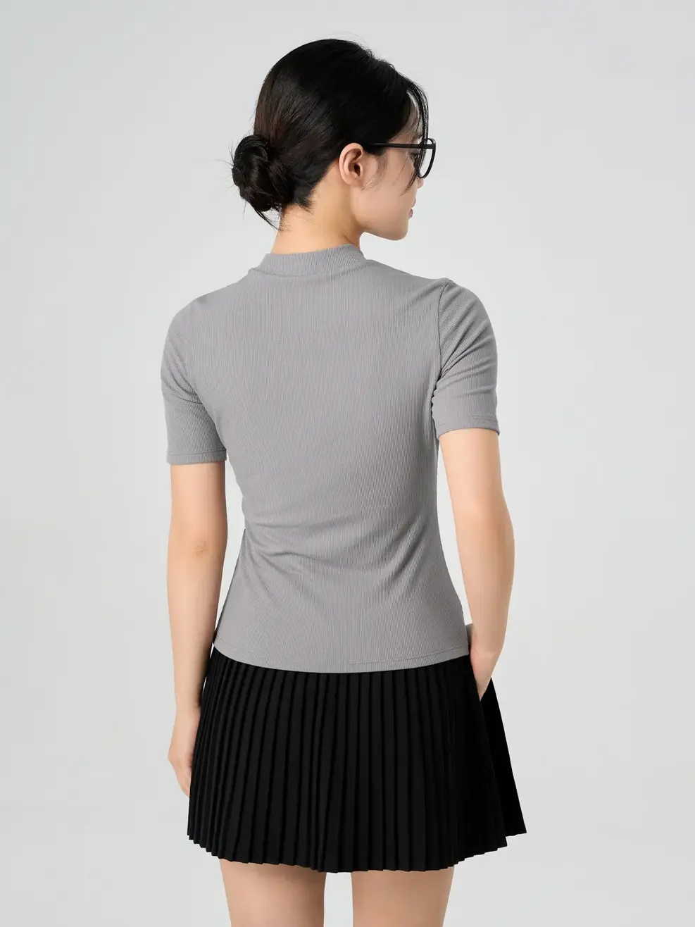 Áo Phông Thun Rib Cổ Tròn Cao Tay Lỡ - Xám 042 - M