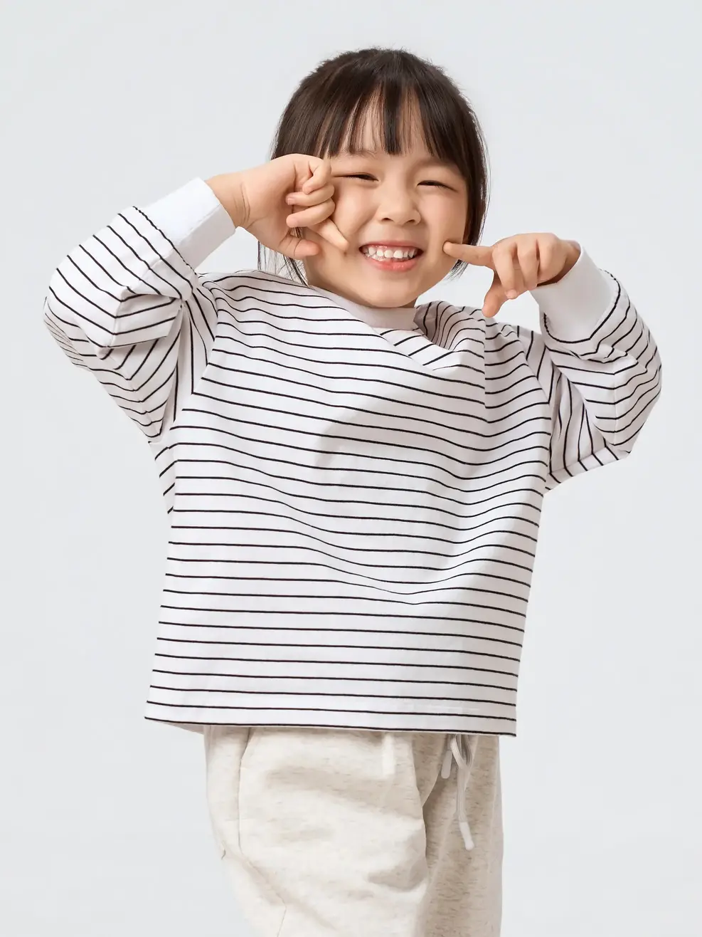 Áo Phông Dài Tay Kids Kẻ Cổ 3cm - Kẻ Trắng 058 - 110