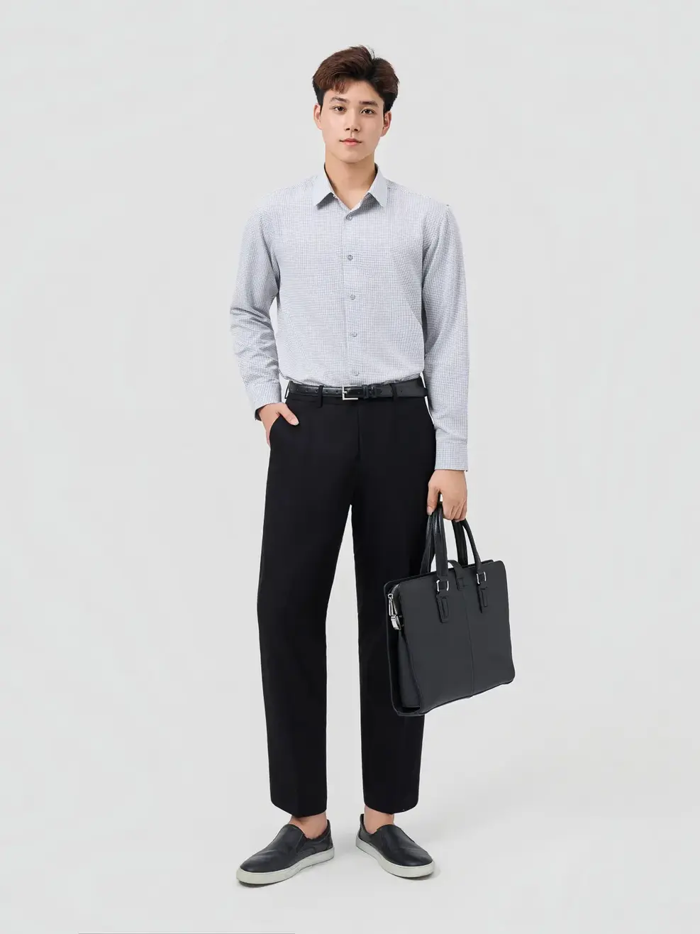 Áo Sơ-mi Nam Dài Tay Nano Kẻ Caro Phom Regular - Kẻ Xám 172 - M