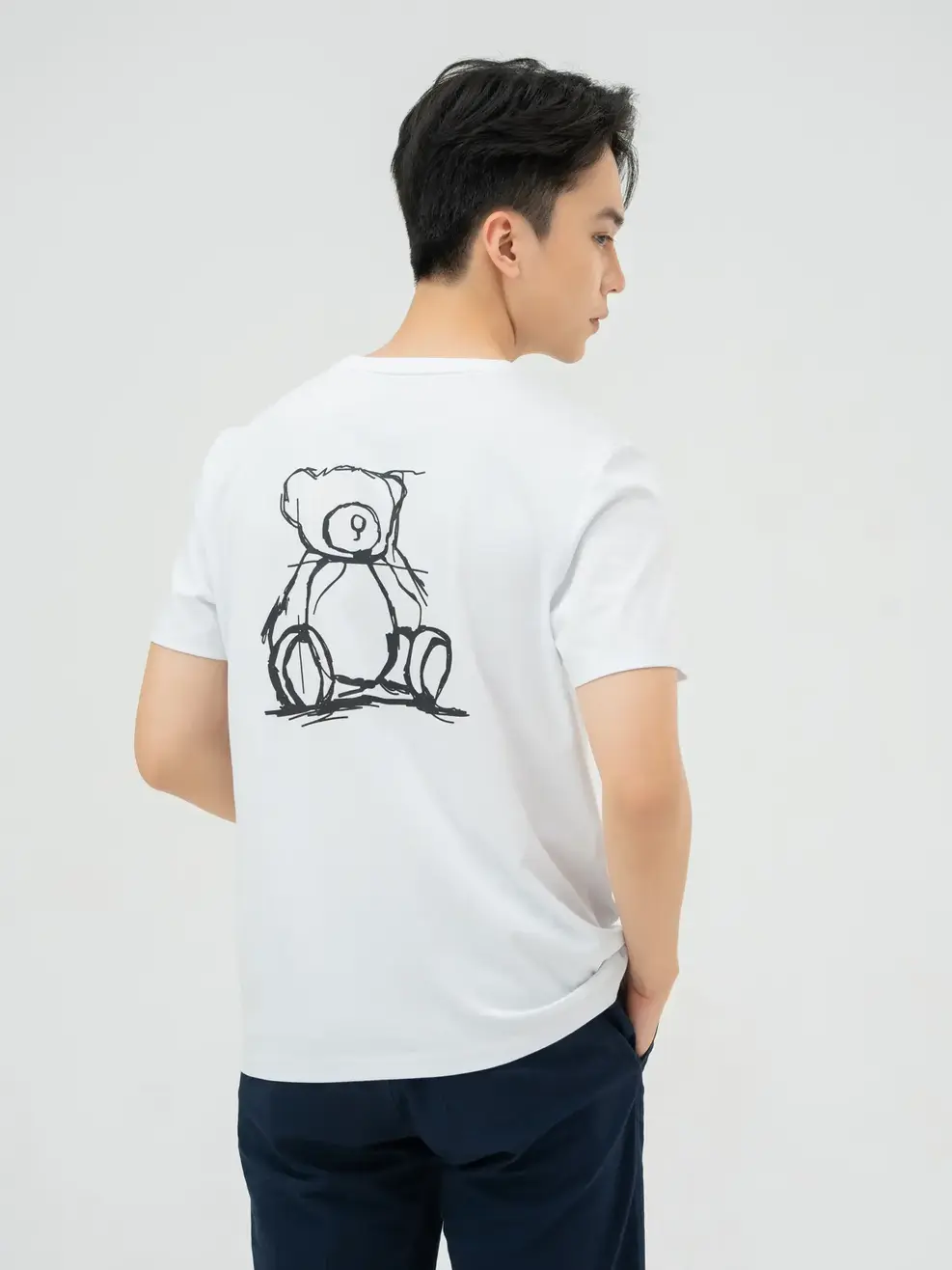 T-shirt Nam In Gấu Bột Ngô - Trắng 1 - M
