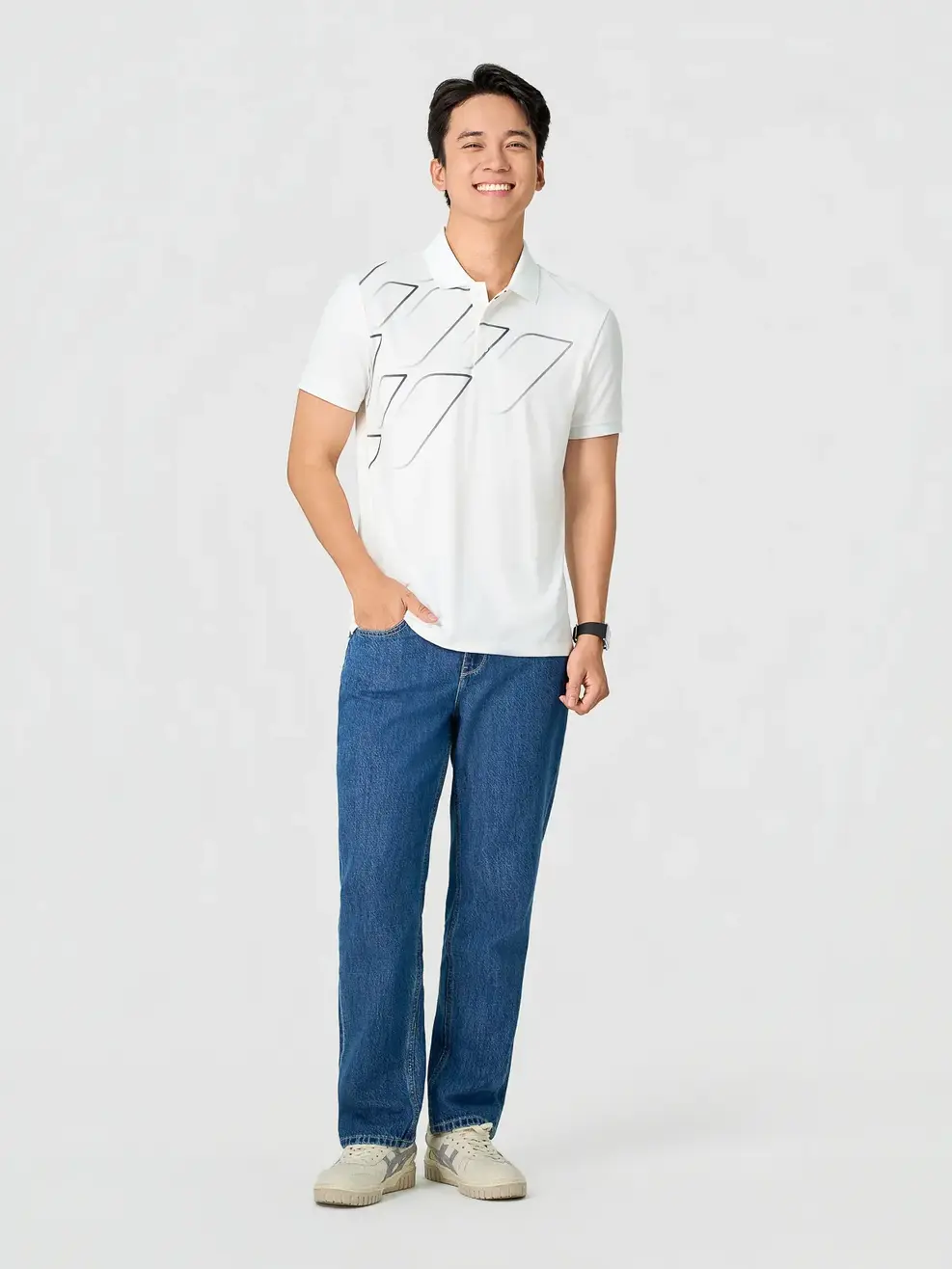 Áo Polo Nam Slim In Thân Trước Có Xẻ Tà - Trắng 001 - M