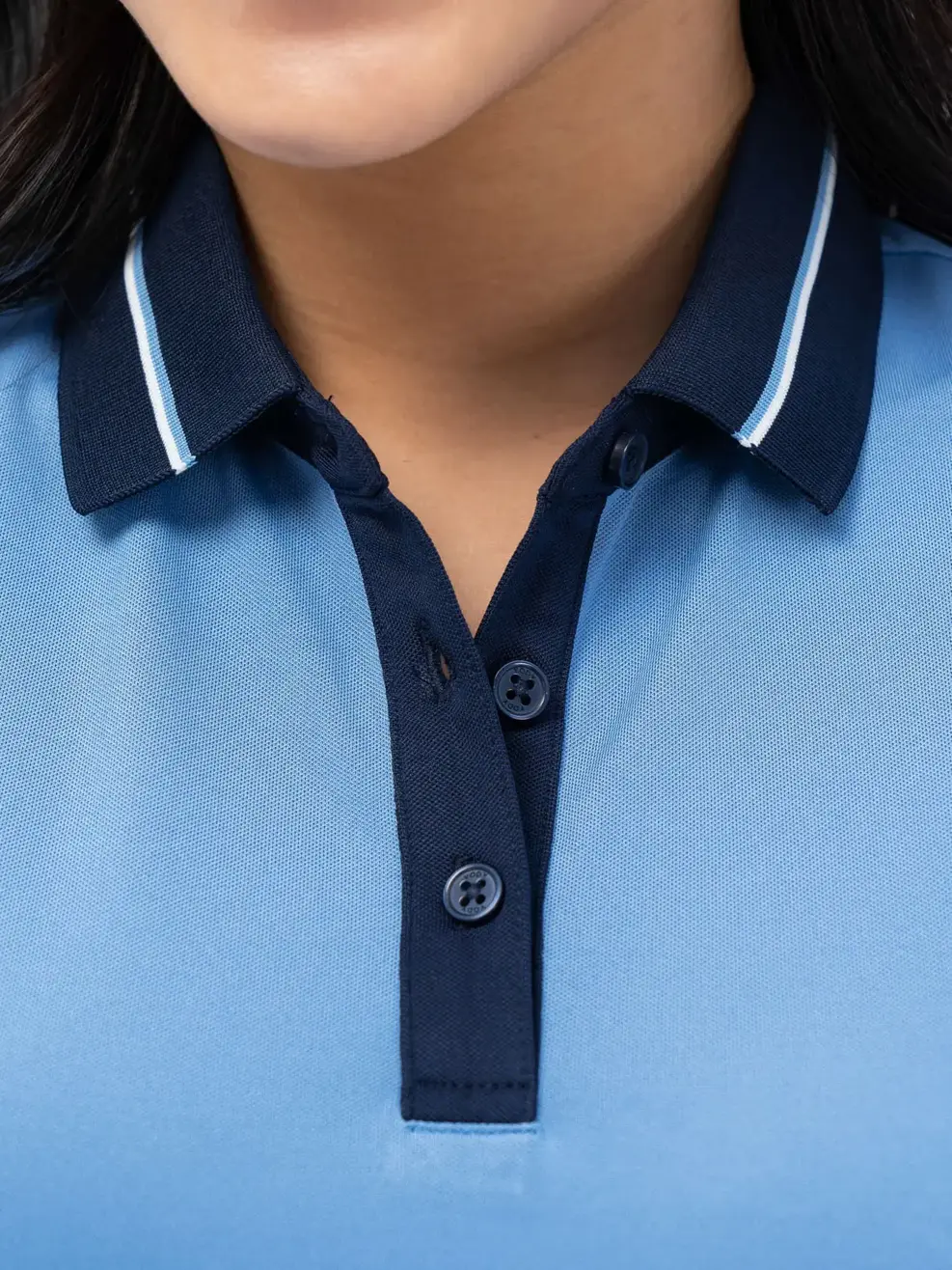 Polo nữ coolmax bo phối màu - Xanh Biển - S