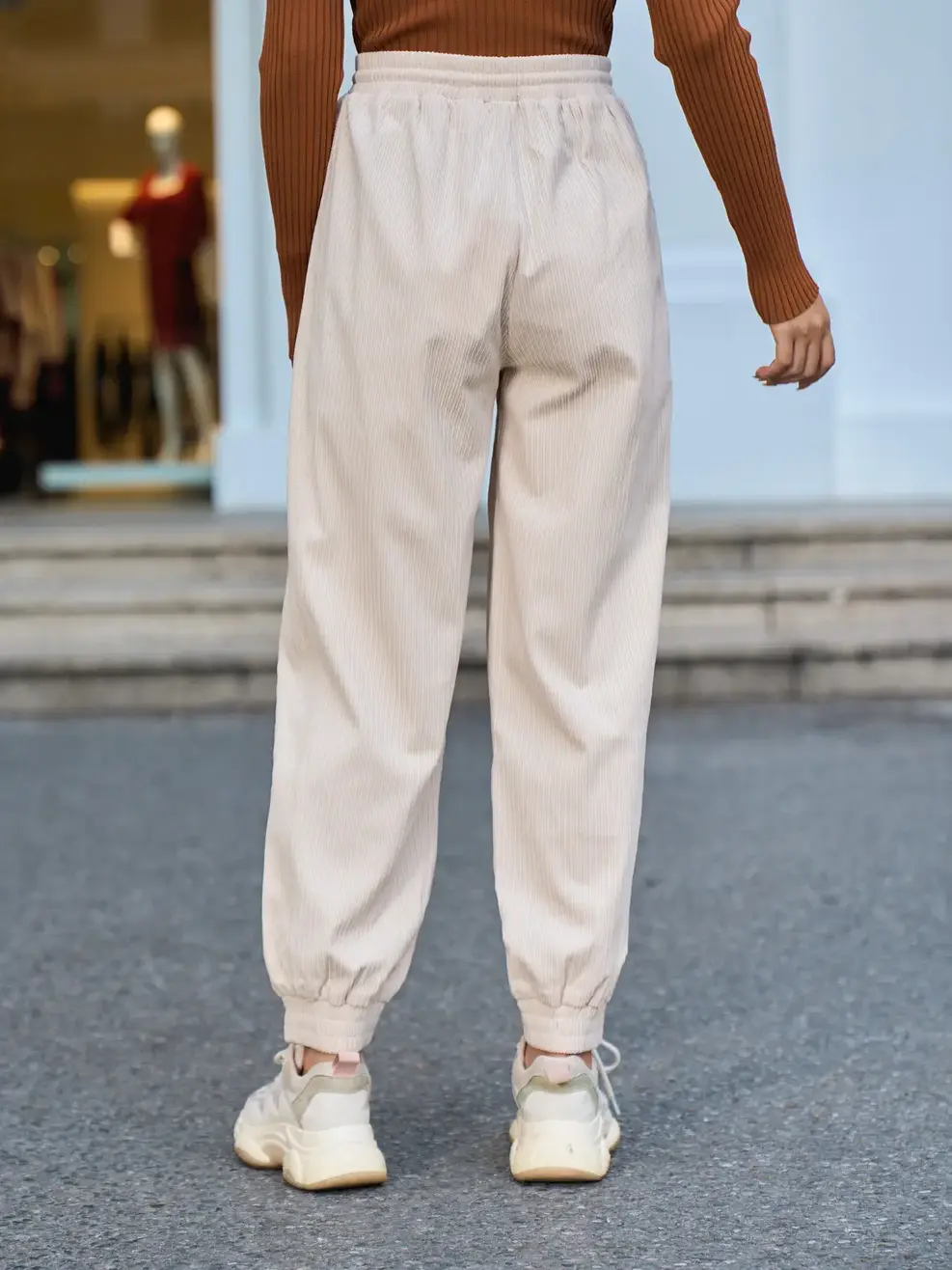 Quần nỉ nữ nhung tăm can sườn - Be - S