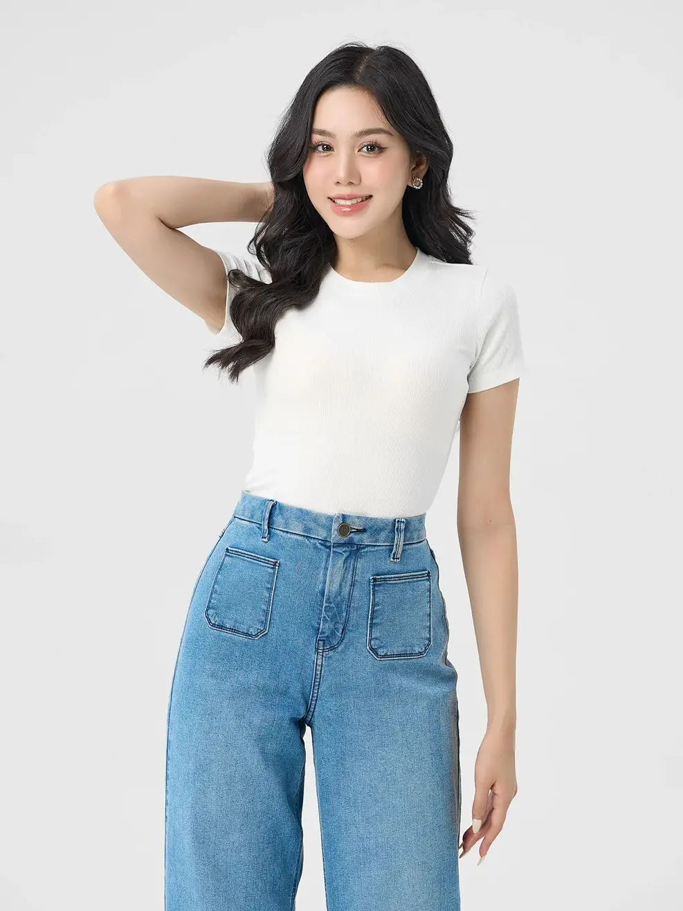 T-shirt Nữ Thun Rib Cơ Bản - Trắng - S