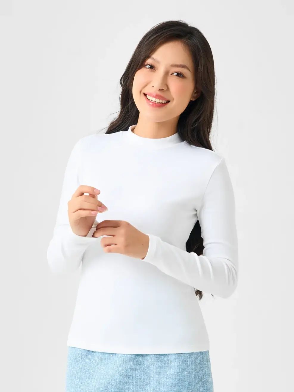 Áo Thu Đông Nữ Rip Cổ 3cm - Trắng - S