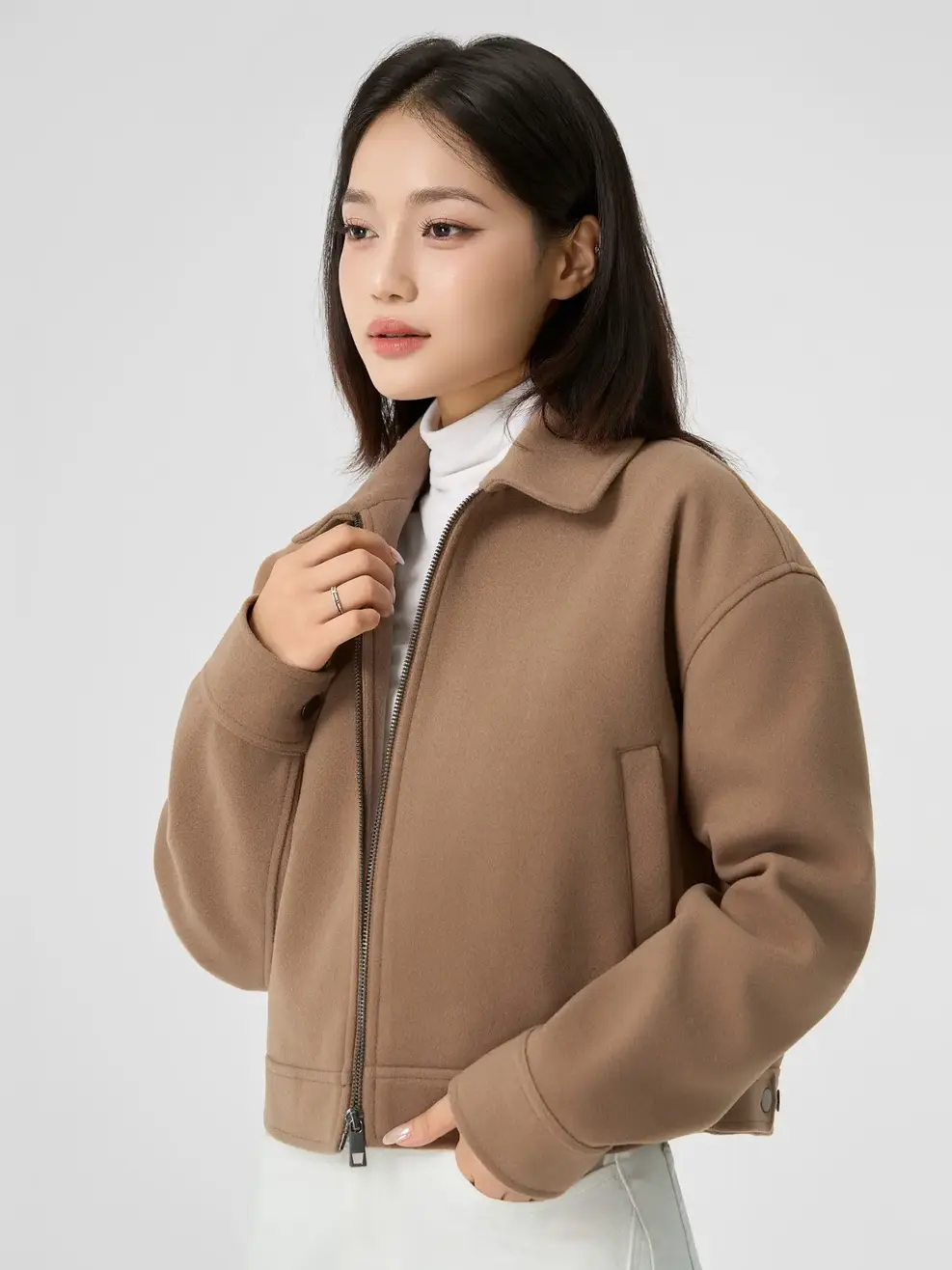 Áo Khoác Nữ Dạ Cổ Đức Đai Cài Cá Tính - Nâu 148 - S