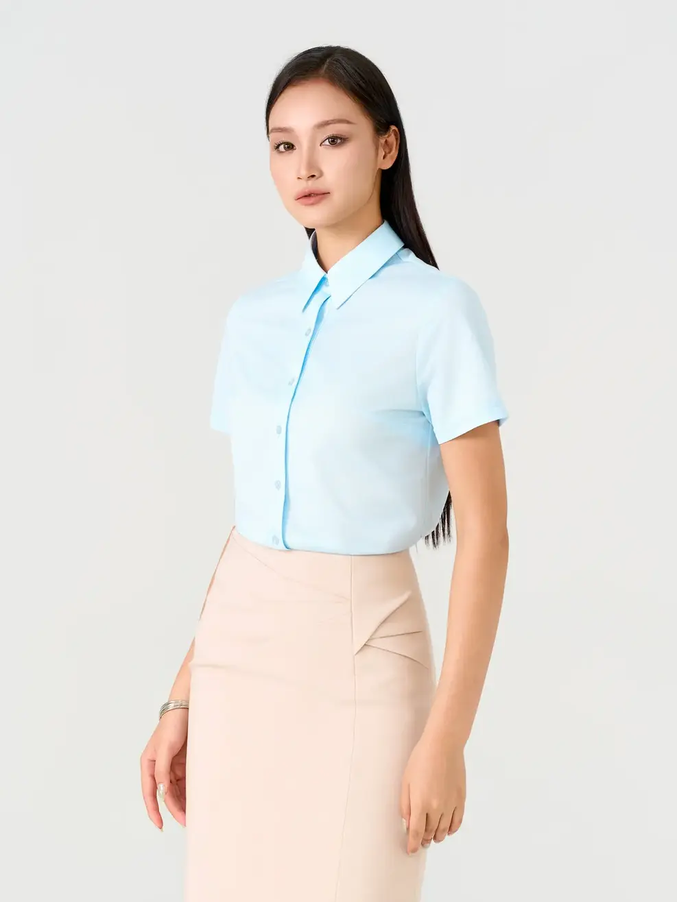 Áo Sơ-mi Ngắn Tay regular essential -  Xanh Da Trời 227 - S