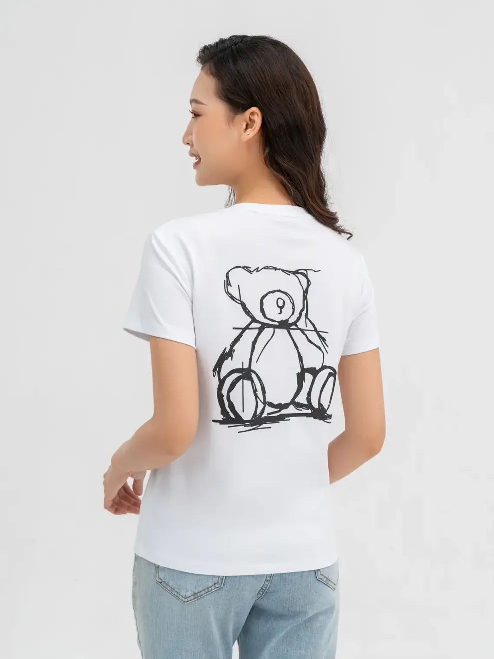 T-shirt Nữ Cơ Bản In Gấu Bột Ngô - Trắng 1 - S