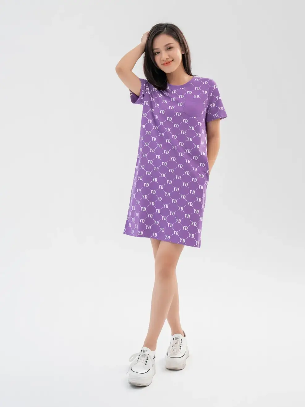 Váy Thun Nữ In Tràn Cotton Usa - Tím - S