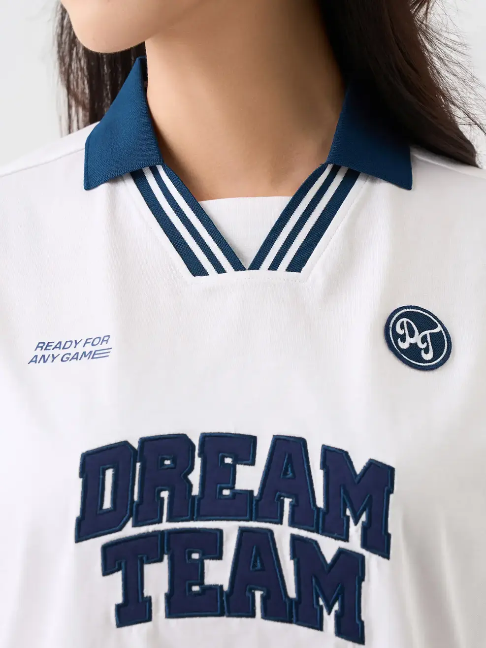 Áo Polo Nữ Relax Dreamteam Cổ V Bo Kẻ - Trắng 001 - S