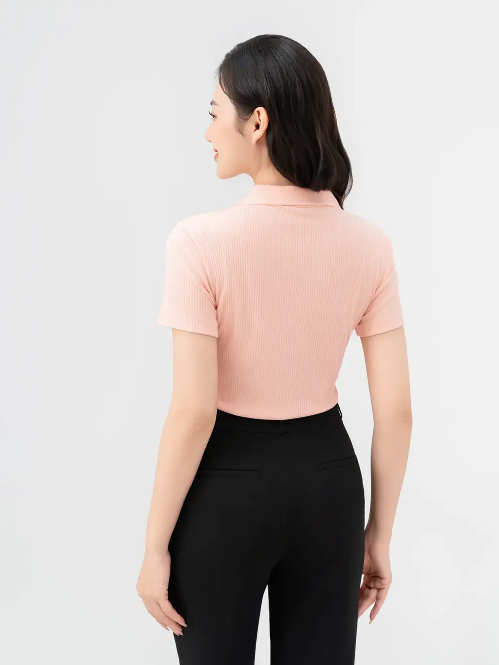 Áo Polo Nữ Thun Tăm Cổ V - Hồng - S