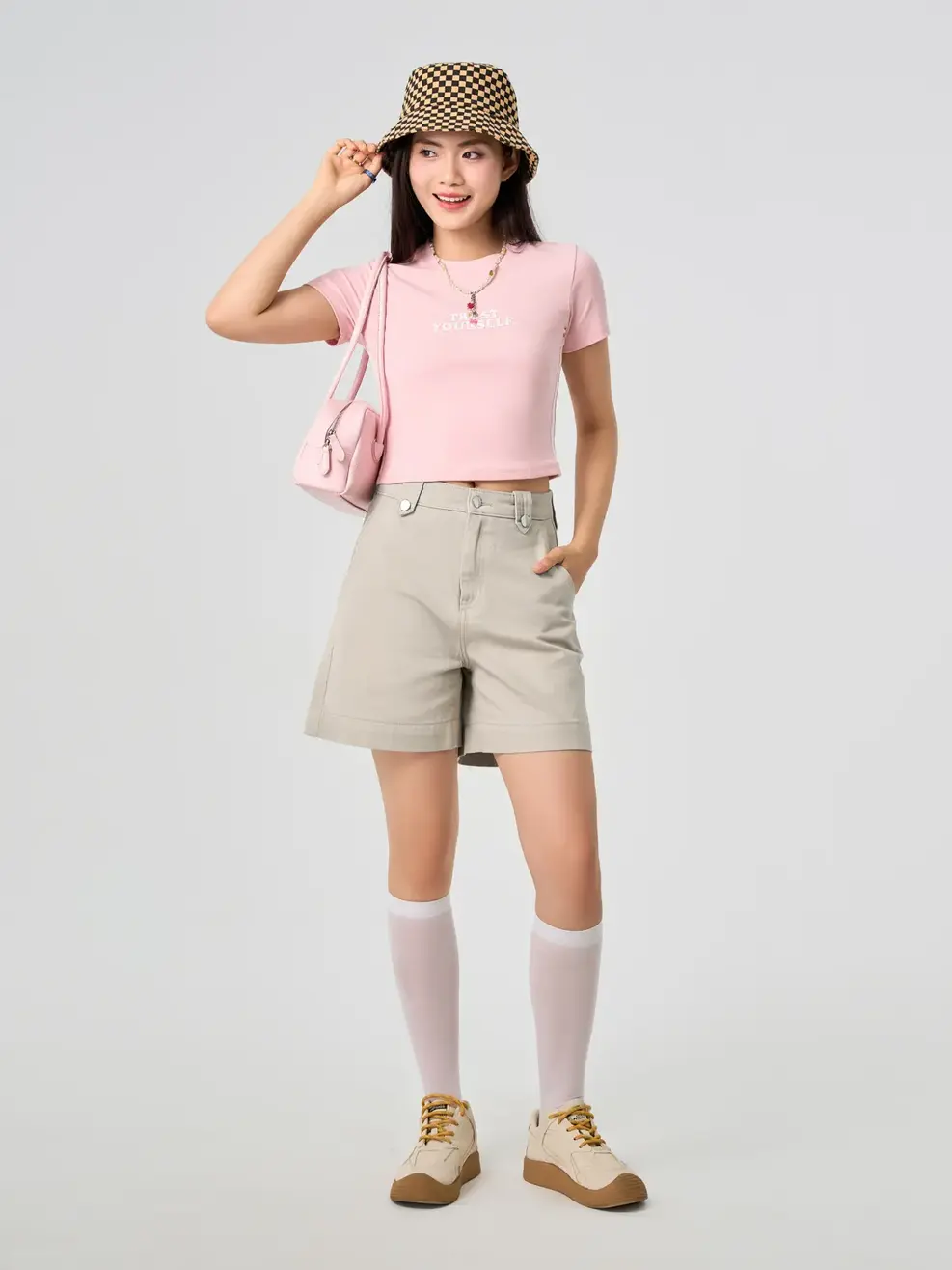 Quần Shorts Khaki Dáng A Đỉa Kẹp Cúc - Beige 074 - 26