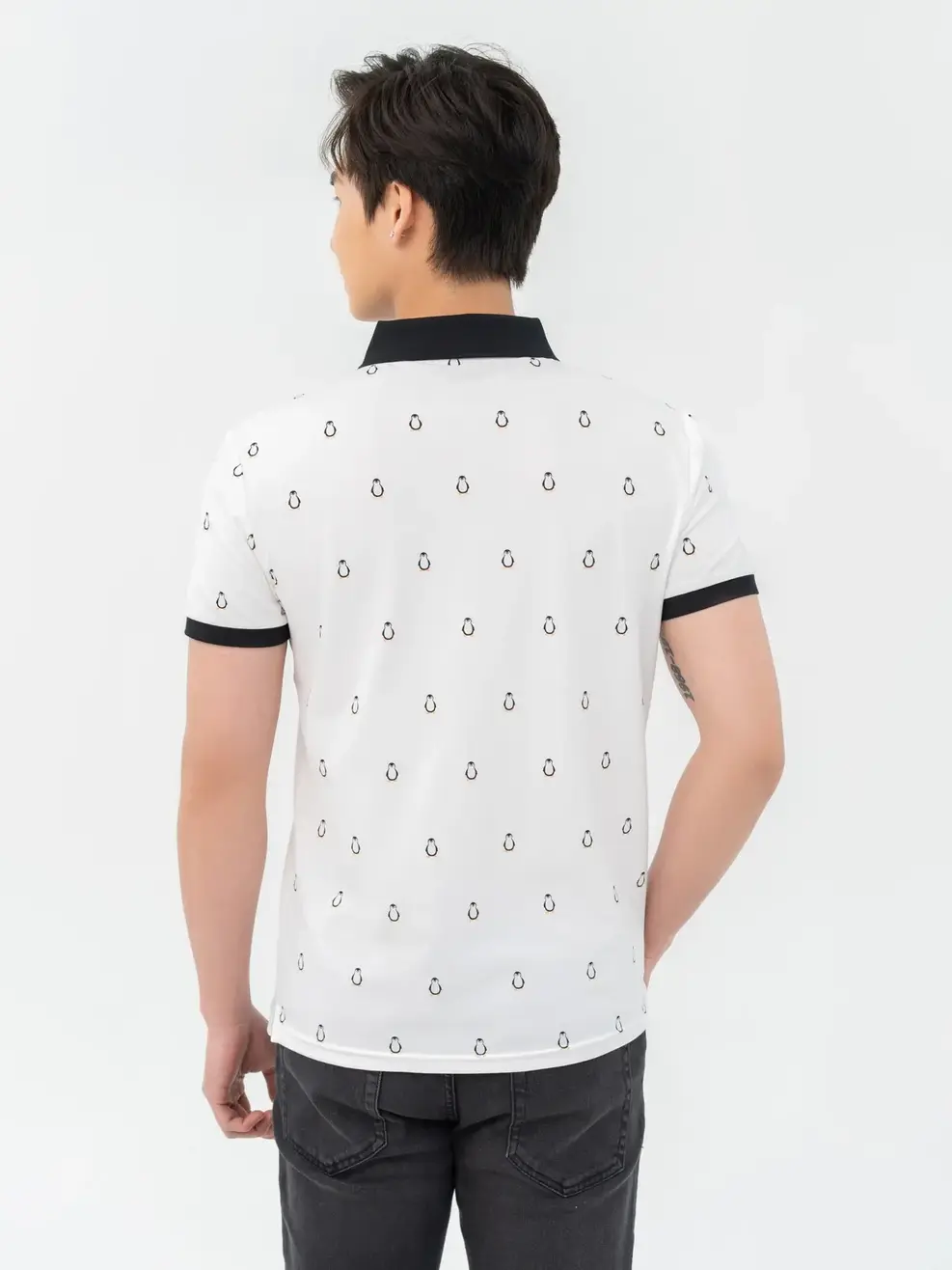 Áo Polo Nam Mắt Chim In Chim Cánh Cụt - Trắng - M