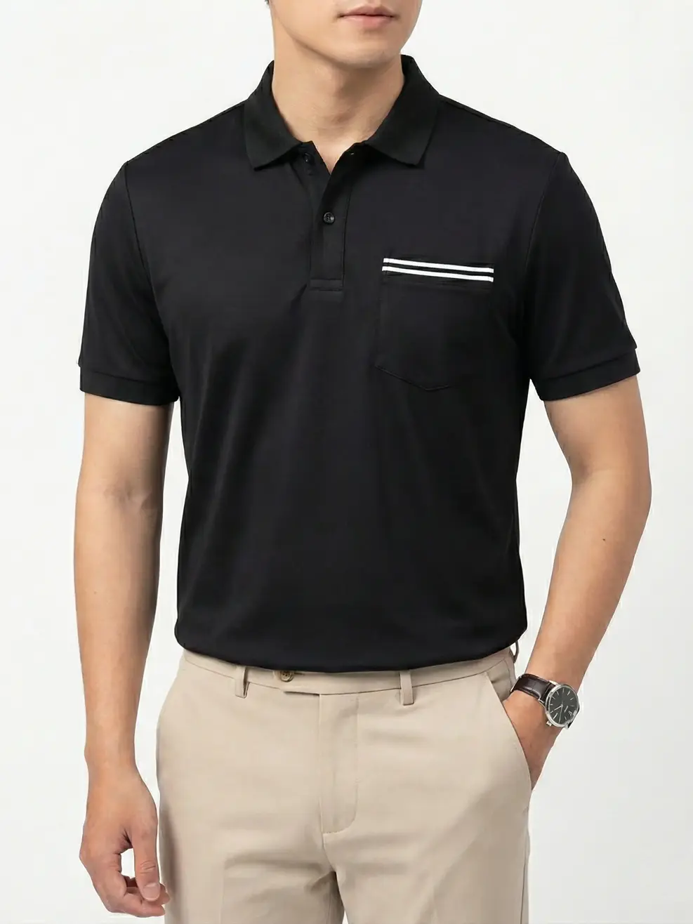 Polo Nam Phối Dây Dệt - Đen - M