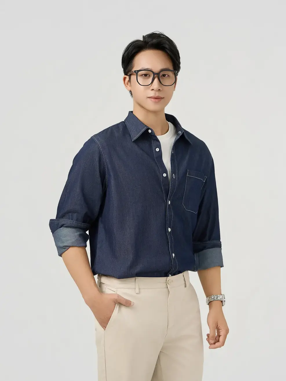 Áo Sơ Mi Jeans Nam Túi Ngực - Màu chàm 001 - L