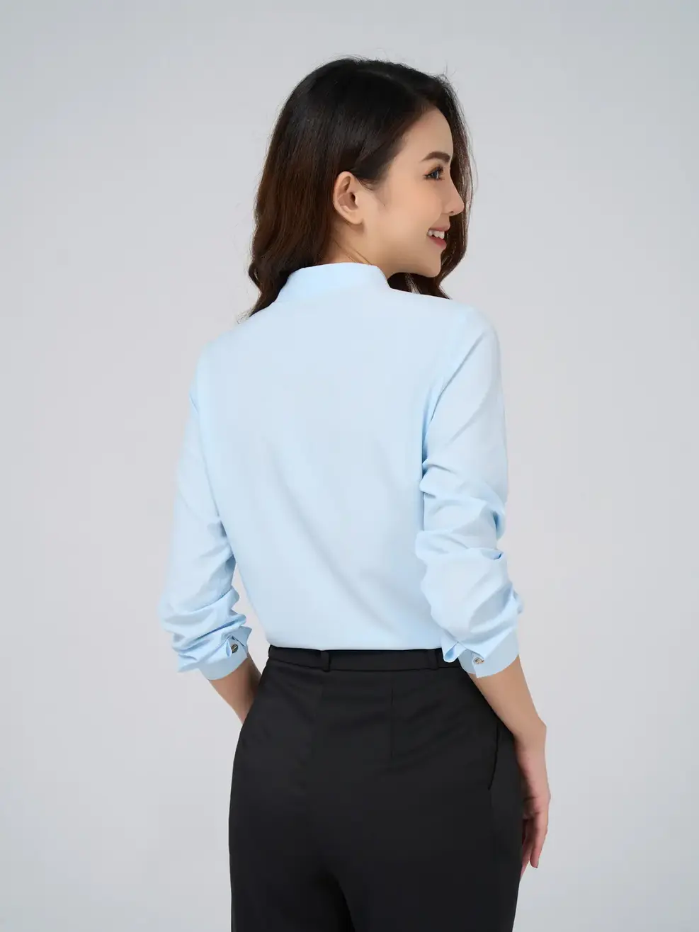 Sơ mi dài tay nữ nano office - Xanh - S