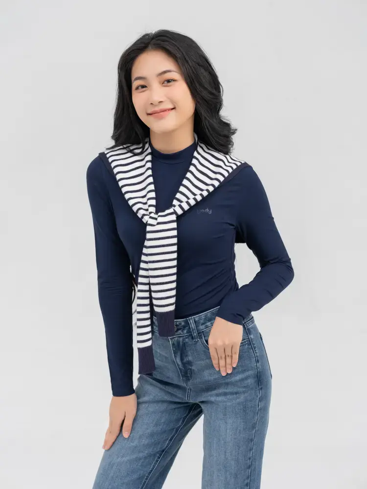 Khăn Len Nữ Phối Kẻ - Tím than kẻ trắng - F