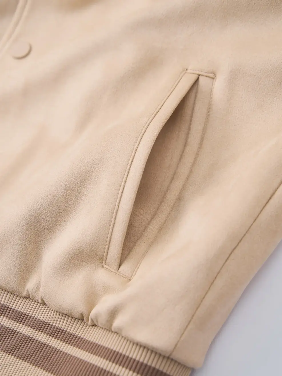 Áo Khoác Da Lộn Bomber Bo Kẻ - Be 164 - M