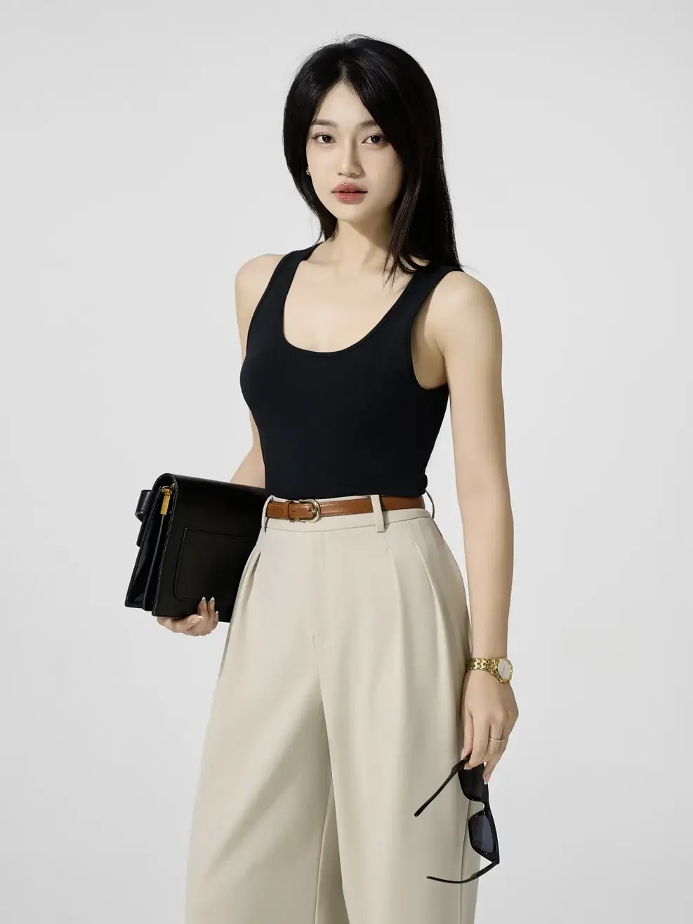 Áo 2 Dây Nữ Cổ Rộng - Đen - S