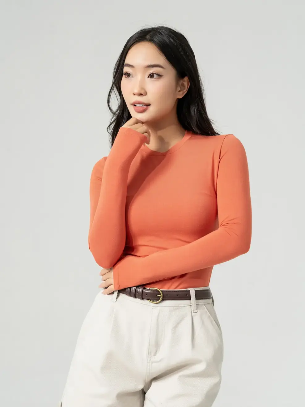 Áo Thu Đông Nữ Giữ Nhiệt Cổ Tròn - Cam - S