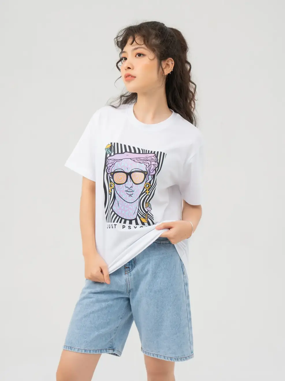 T-shirt Nữ Dáng Rộng In Just Psych Bột Ngô - Trắng 1 - F