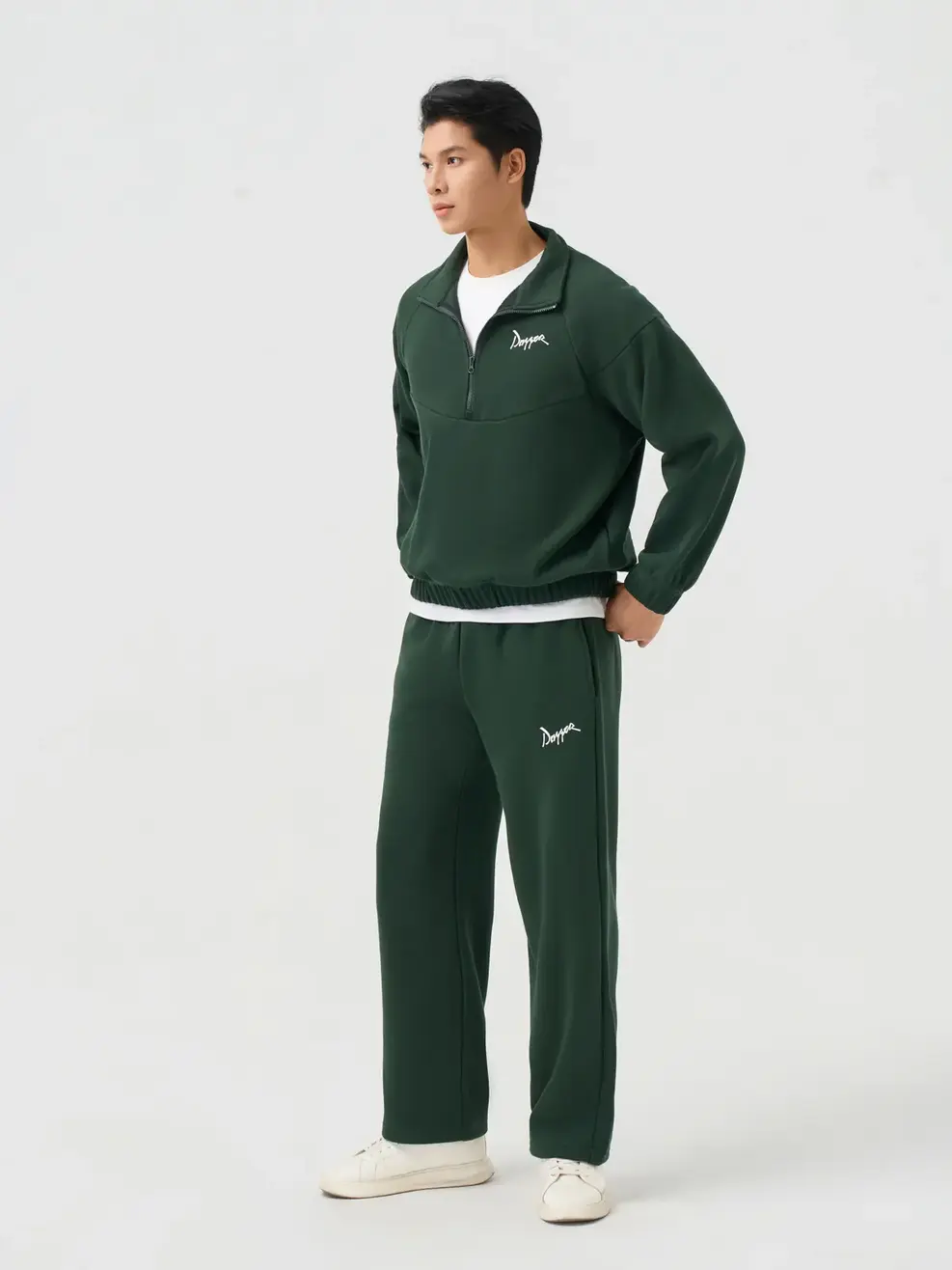 Bộ Đồ Nam Halfzip Thêu Chữ Nhỏ - Xanh Lá 127 - M