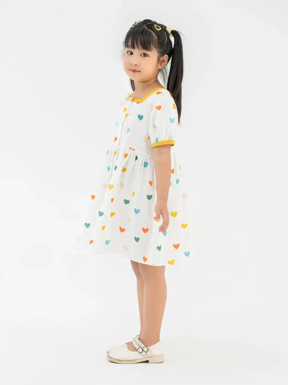 Đầm Kid Họa Tiết Tim Phối Cổ - Trắng - 2