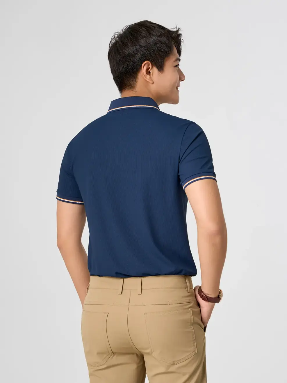 Áo Polo Vải Siêu Co Giãn Bo Cổ Dệt - Navy 005 - S