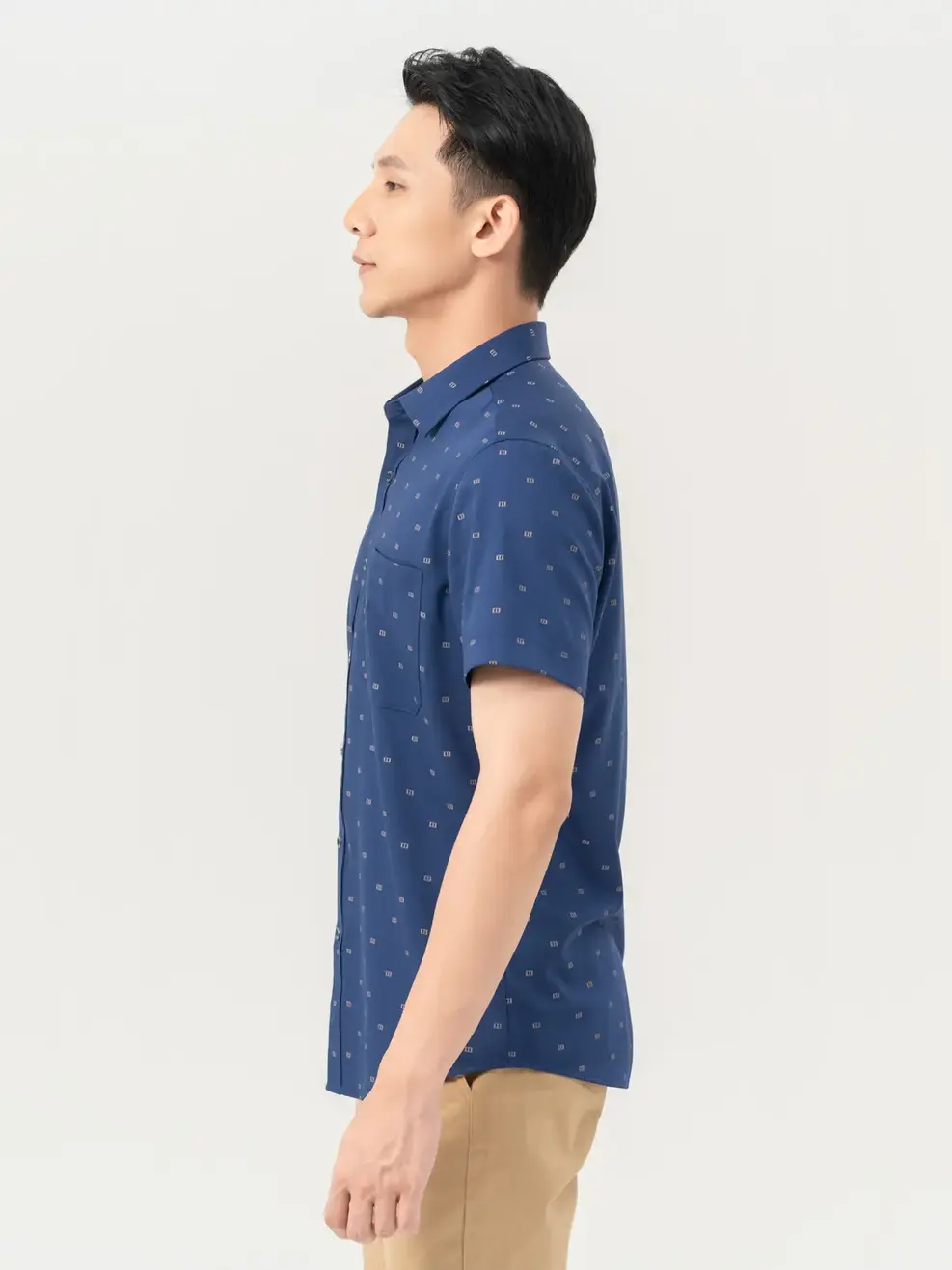 Sơ Mi Cộc Tay Nam Bamboo Họa Tiết - Xanh - M