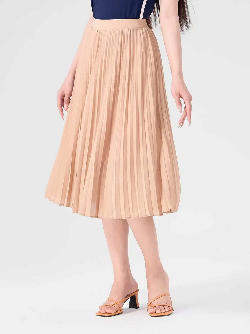 Chân Váy Nữ Dập Ly Xoè Cơ Bản - Be - S