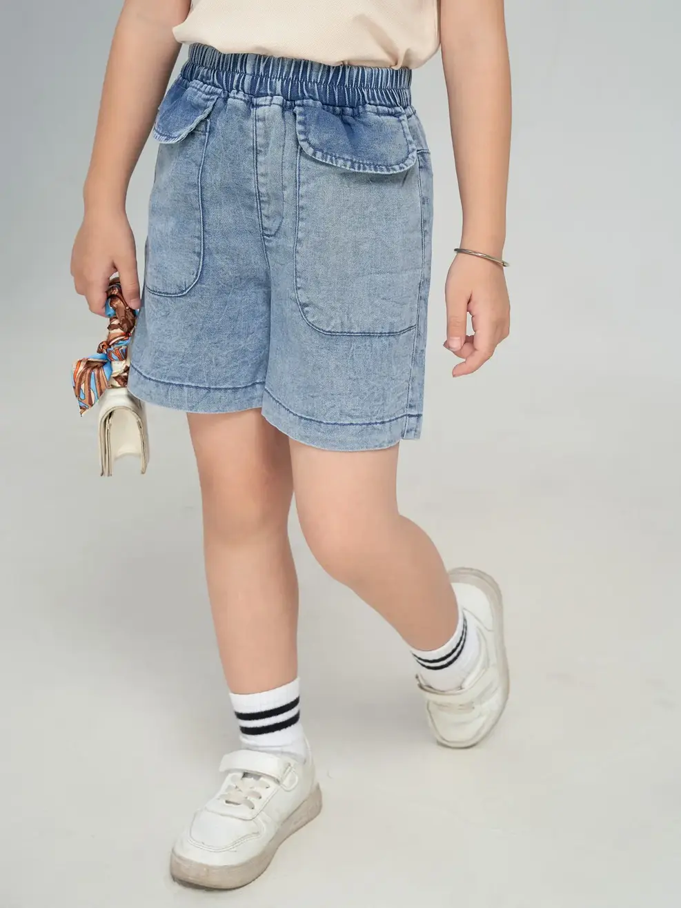 Sooc jeans kid nữ regular cạp chun - Xanh - 4-5