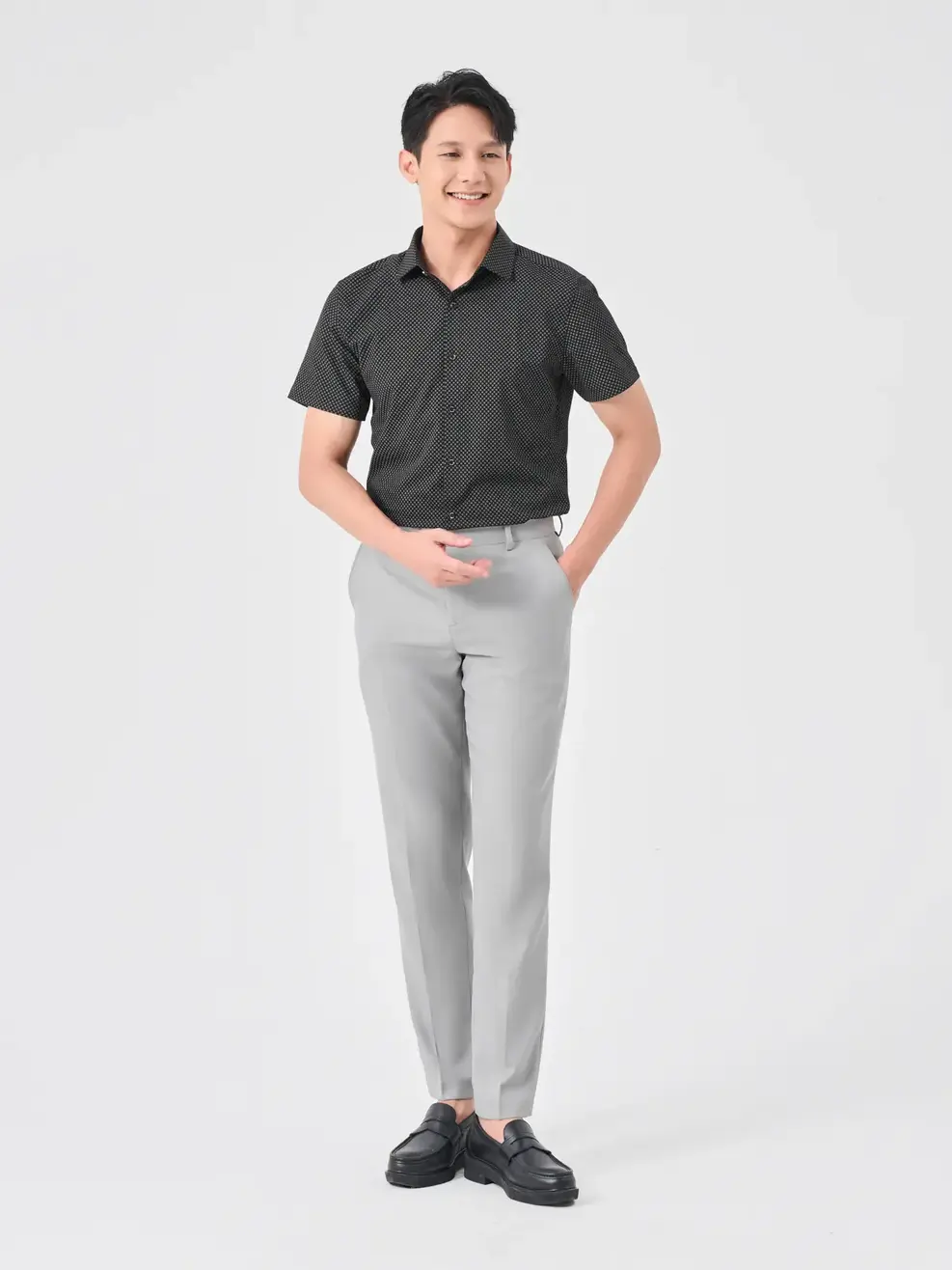 Sơ Mi Cộc Tay Nam Bamboo Hoạ Tiết - Đen - M