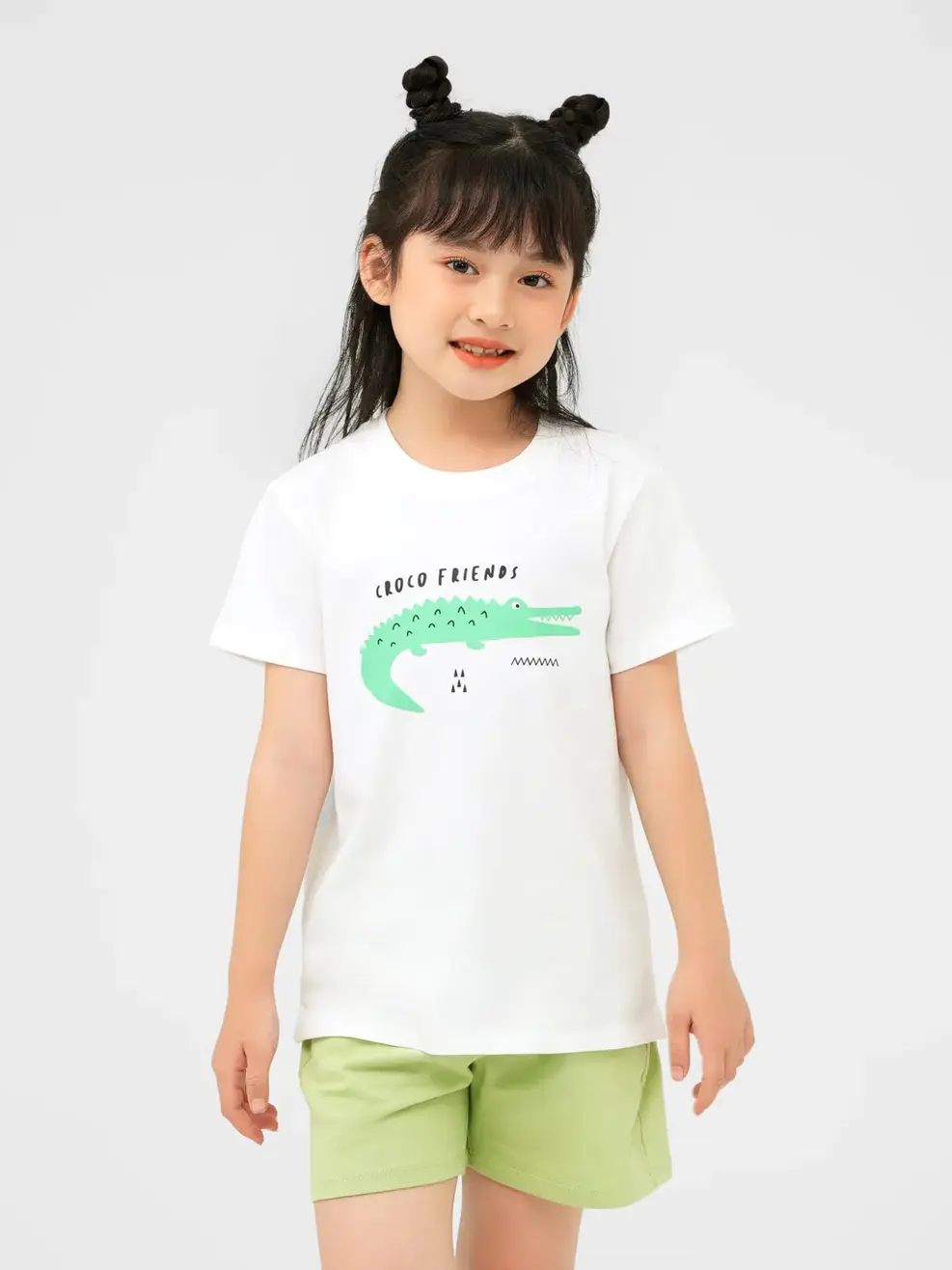 Đồ Bộ Kid In Cá Sâu Cotton Usa - Trắng Xanh - 2