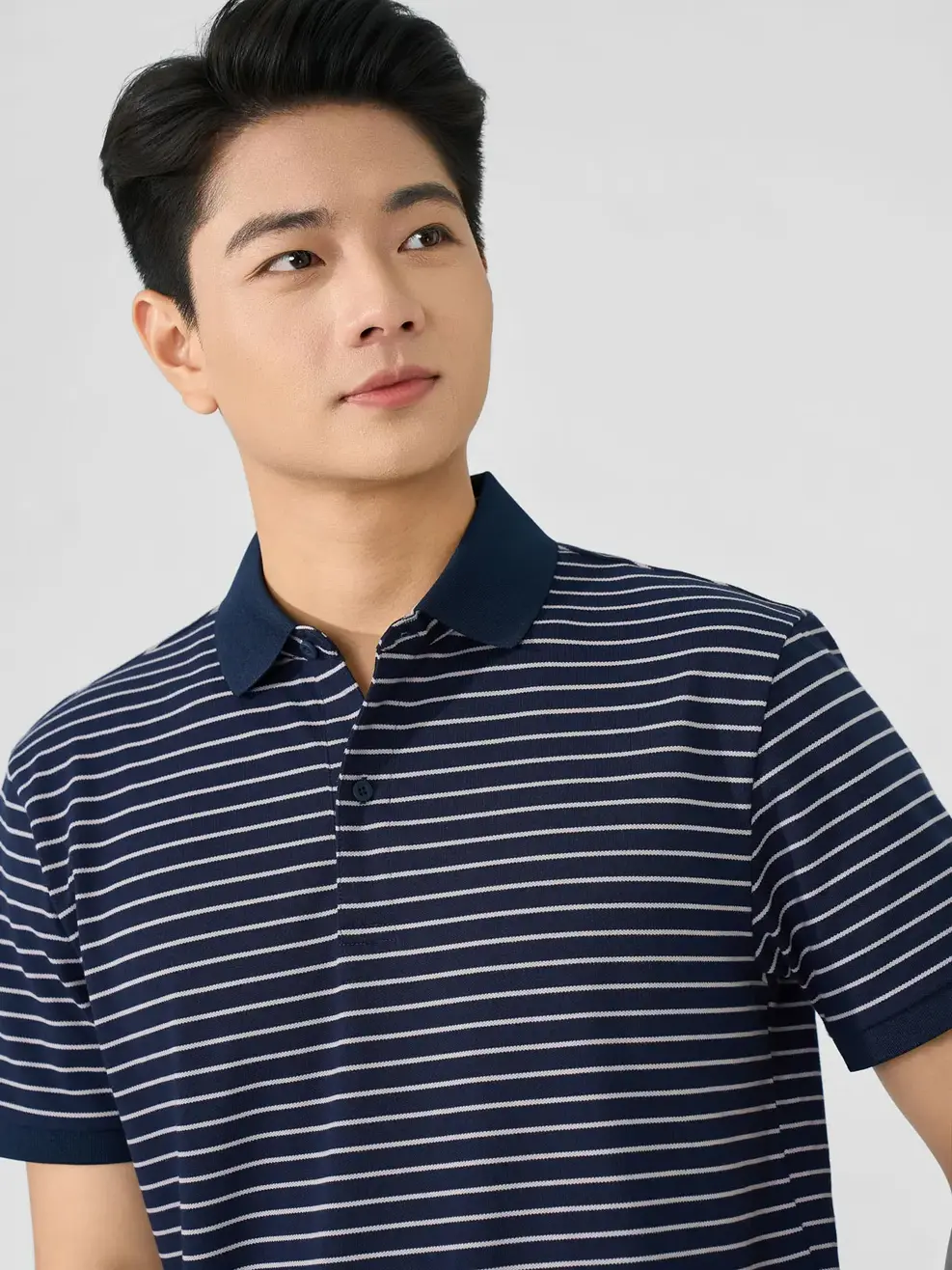 Áo Polo Nam Regular Họa Tiết Kẻ Ngang - Kẻ Tím Than 130 - M