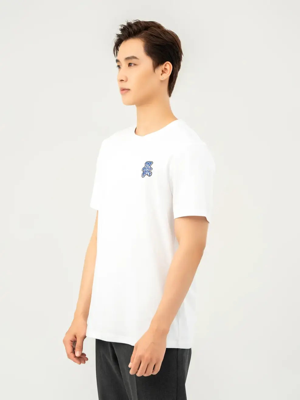 T-shirt Nam Thêu Happy Bear Bột Ngô - Trắng 1 - M